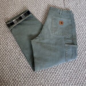 Carhartt B111 MOS Green Flannel Lined Pants Men’s 36x30 Baggy